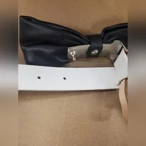Garuglieri Genuine Leather Bow Belt White Black Made in Italy Size L Garuglieri Genuine Leather Bow Belt White Black Made in  main image 4